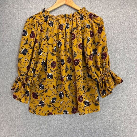 Misa Los Angeles Womens Medium Floral Ruffle Blouse Long Sleeve Boho Yellow Boho - Picture 5 of 11